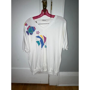 VTG Jantzen embroidered v-neck Tshirt angelfish rainbow